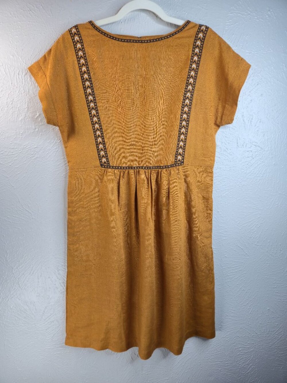 Garnet Hill 100% Linen Mini Shift Dress 2 XS Yellow Embroidered Boho Peasant
